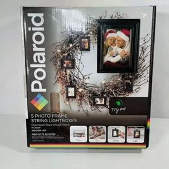 Polaroid Photo String LightBoxes - 5 Frames Brown LED Wood Garland - Picture 1 of 3